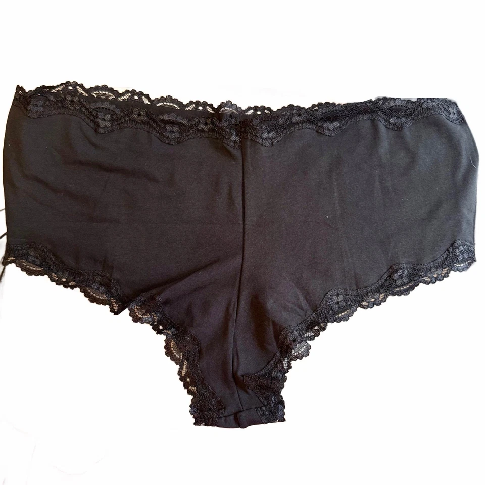 Splendies Millie Cotton Cheeky Panties Size 4X Black Lace NWT