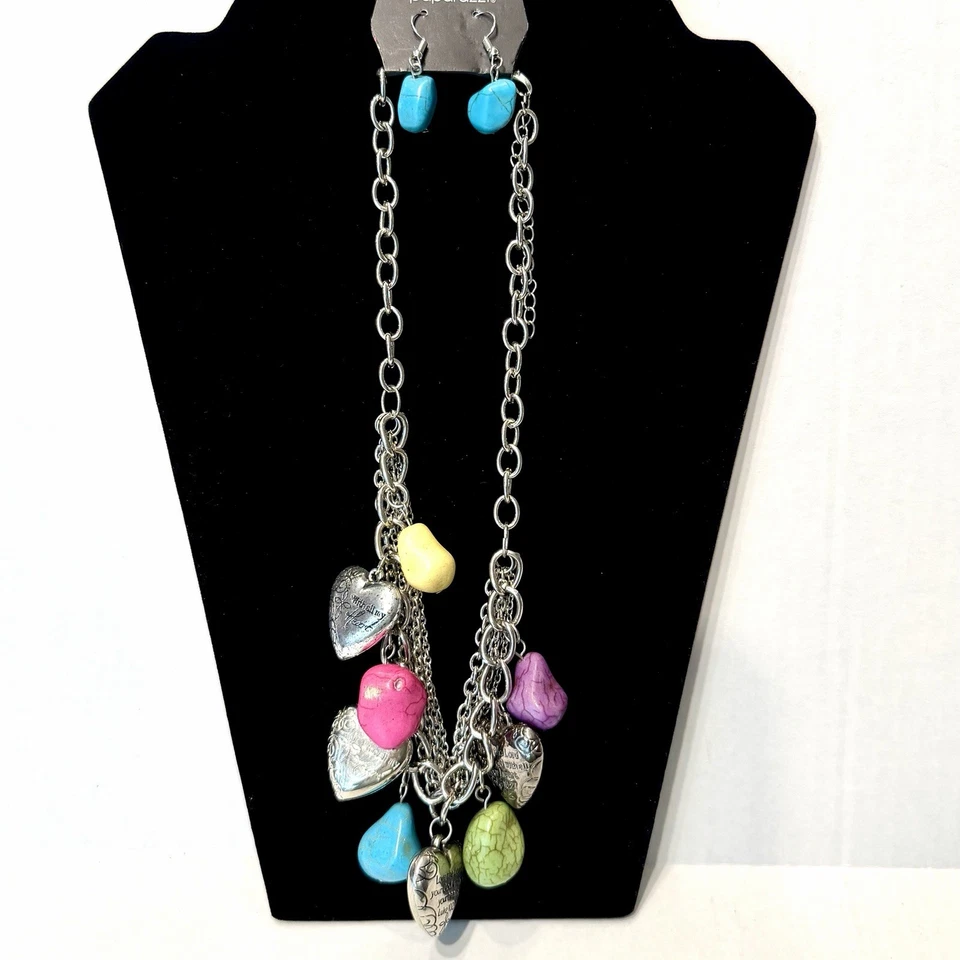 Stone Mixed Custom Jewelry Lot Heart Bible Scripture Necklace & 2 Earrings NEW