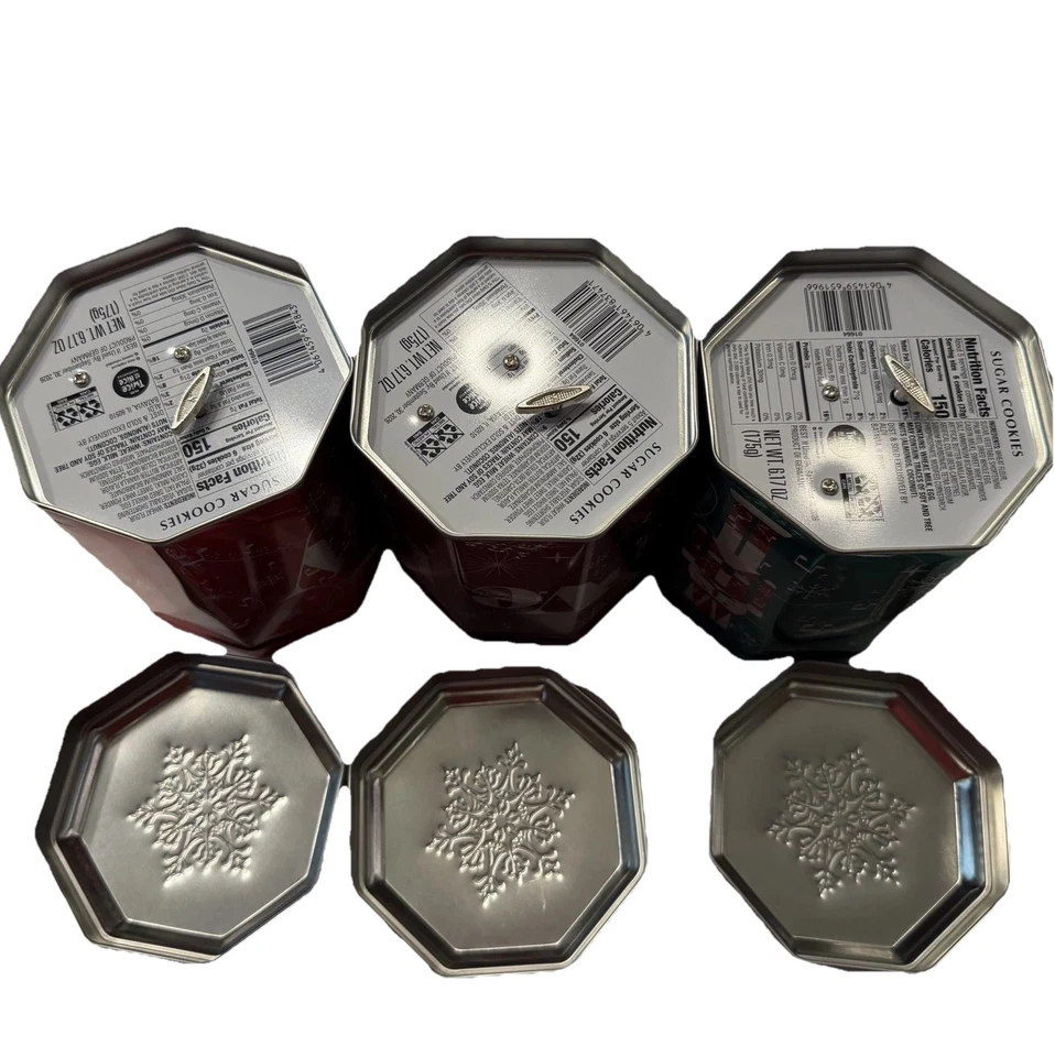 Empty Music Box Tin Christmas Sugar Cookie Snowflake Benton 5.75" Lot of 3