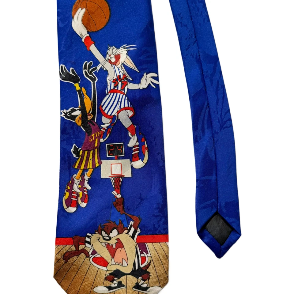 Looney Tunes Mania '96 VTG Mens Tie Lot 2x BASKETBALL Bugs Bunny Daffy Tasmanian