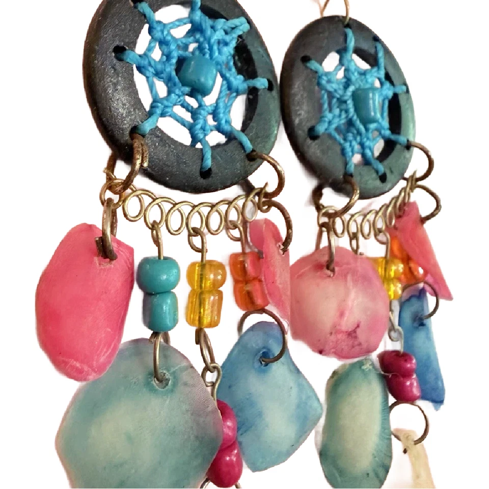 Bohemian Handmade Seashell Dream Catcher Dangle Earrings Boho Fishhook