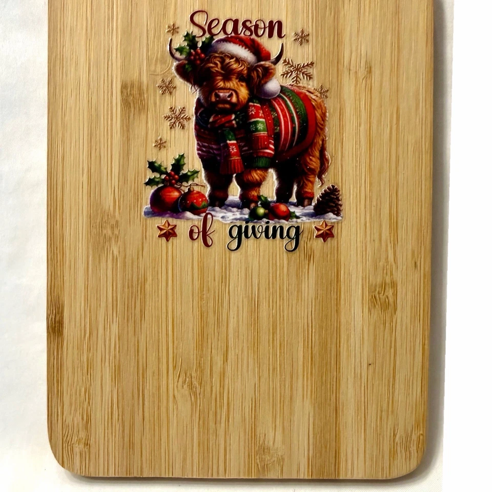 Highland Cow Decorative Cutting Board Homemade Christmas Winter 11" Decoration