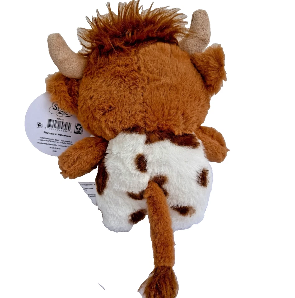 Highland Cow Plush Stuffed Toy 10.5 Inch Brown & White New