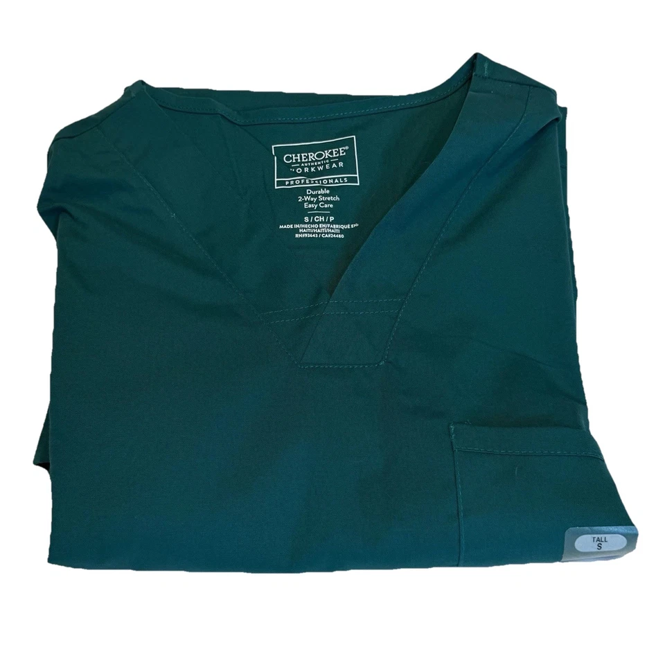 Cherokee Mens V-Neck Scrub Top Professionals Shirt Hunter Green S Tall WW695 HUN