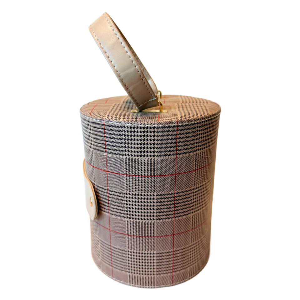 Longjet Travel Jewelry Organizer Portable Roll 3-Tiered Storage Brown Checker