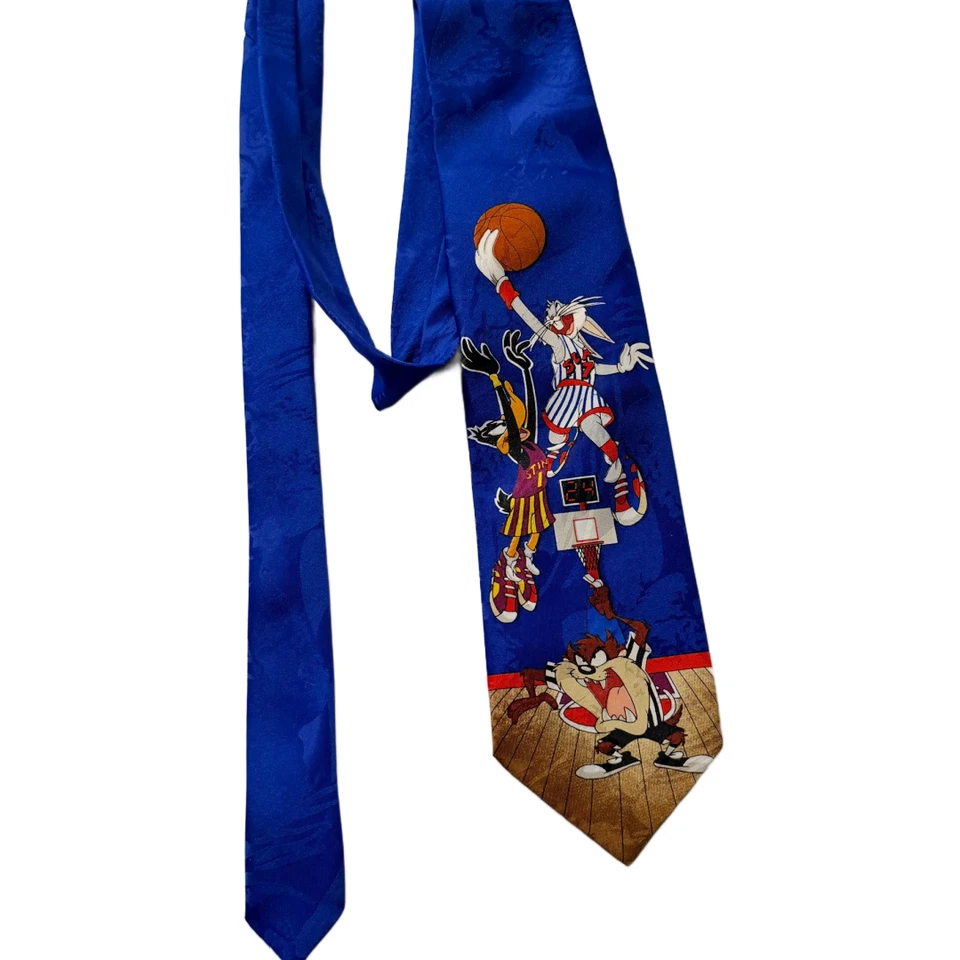 Looney Tunes Mania '96 VTG Mens Tie Lot 2x BASKETBALL Bugs Bunny Daffy Tasmanian
