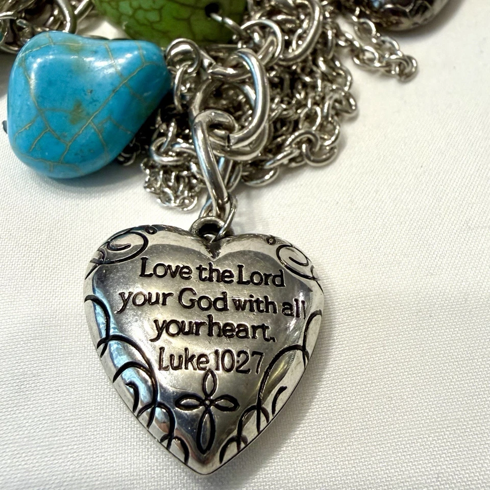 Stone Mixed Custom Jewelry Lot Heart Bible Scripture Necklace & 2 Earrings NEW