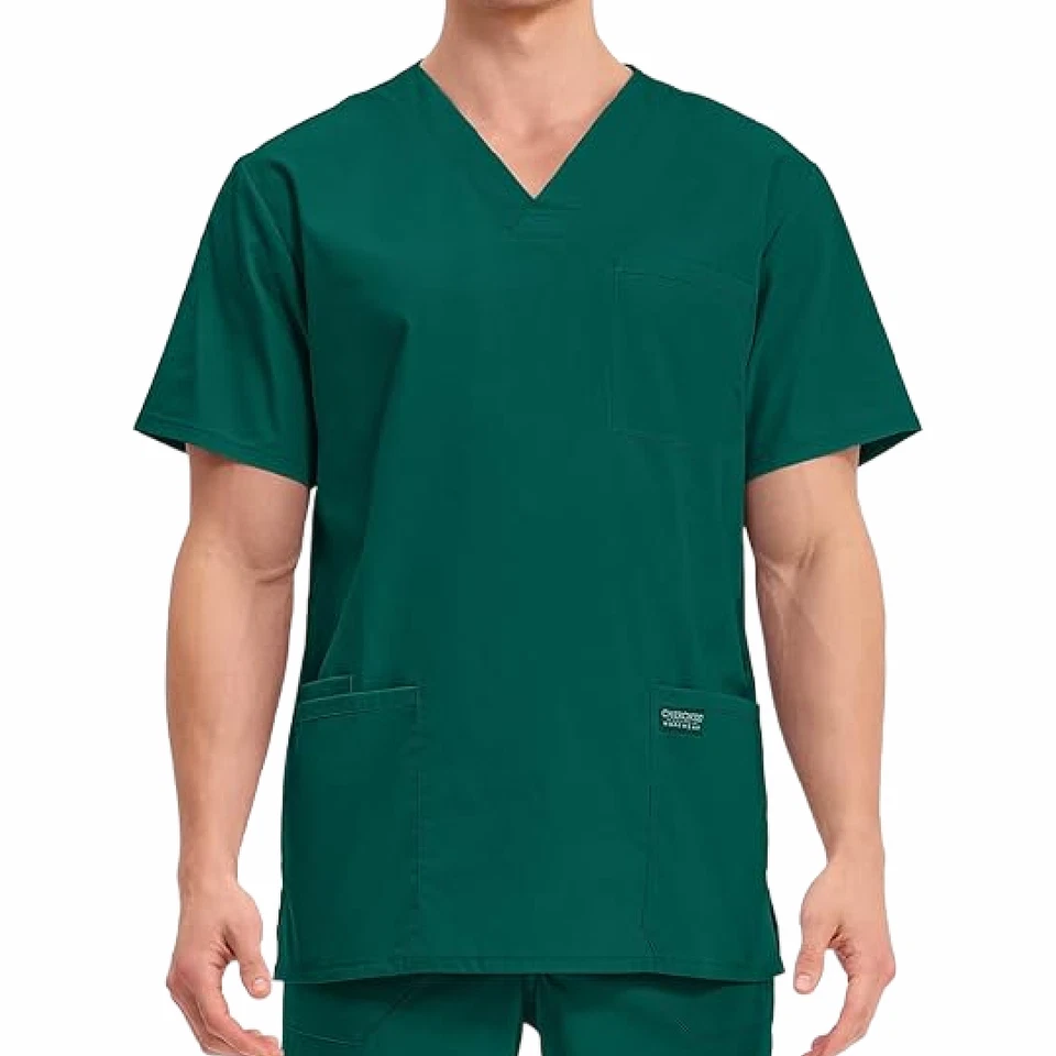 Cherokee Mens V-Neck Scrub Top Professionals Shirt Hunter Green S Tall WW695 HUN