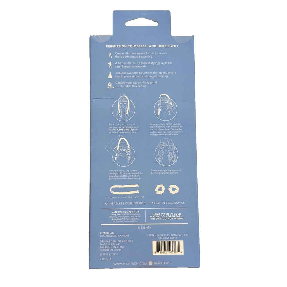 Kit•sch x Disney Satin Heatless Curling Rod & 2 Scrunchies Set in Princess Party