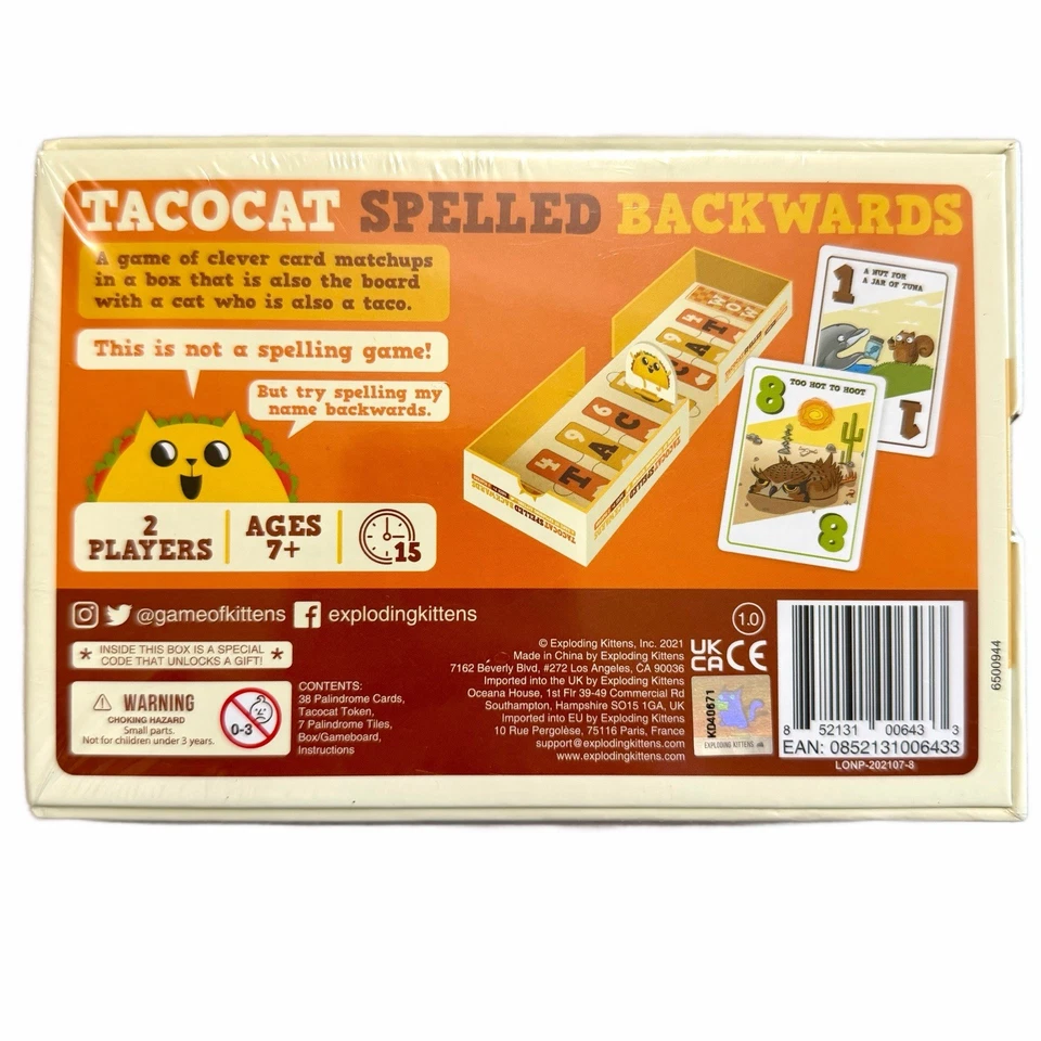 Tacocat Spelled Backwards Board Game By Exploding Kittens Sealed