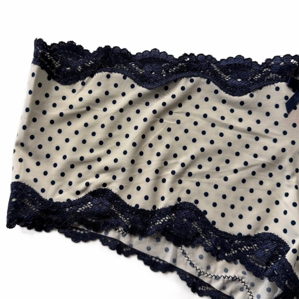 Splendies Cheeky Panties Michelle White w/ Blue Polka Dot & Lace NWT