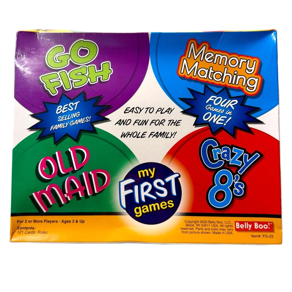 Box of My First Games - GO FISH, OLD MAID, CRAZY 8'S, MEMORY MATCHING New 3+ USA
