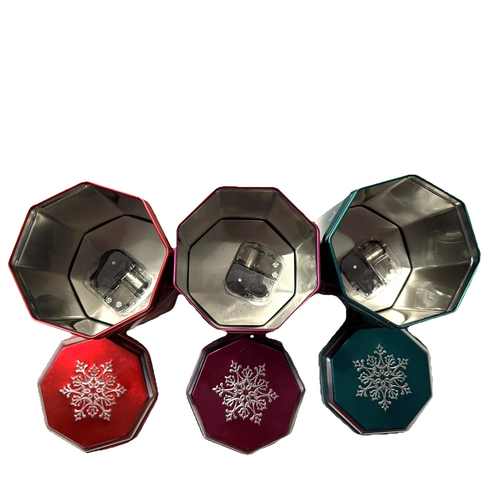 Empty Music Box Tin Christmas Sugar Cookie Snowflake Benton 5.75" Lot of 3