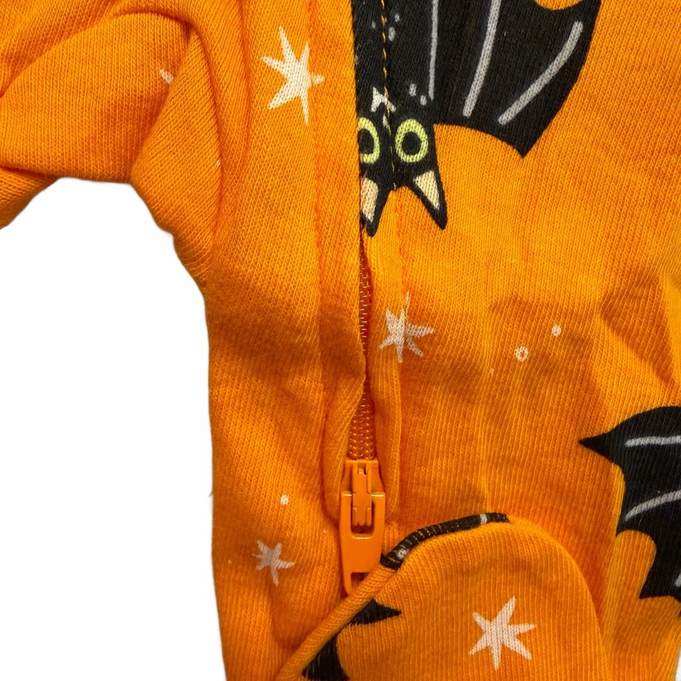 Halloween Baby Zip Sleep & Play PJs Orange Black Bats 0-3 Months Long Sleeve NWT