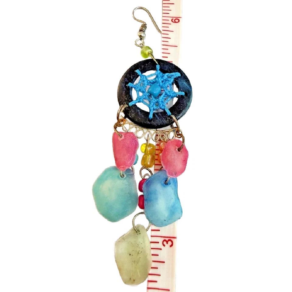 Bohemian Handmade Seashell Dream Catcher Dangle Earrings Boho Fishhook
