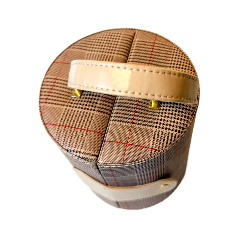 Longjet Travel Jewelry Organizer Portable Roll 3-Tiered Storage Brown Checker