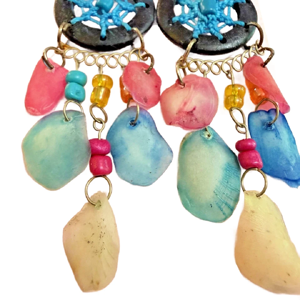 Bohemian Handmade Seashell Dream Catcher Dangle Earrings Boho Fishhook