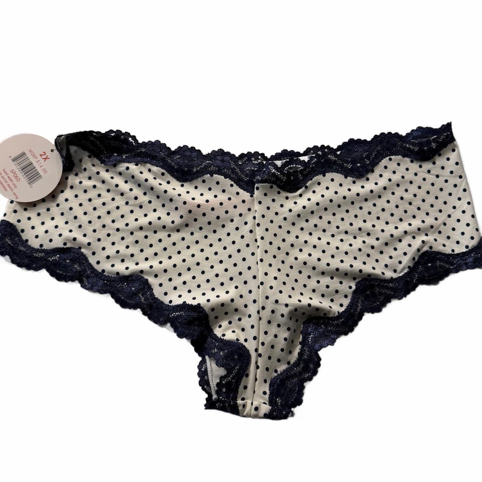 Splendies Cheeky Panties Michelle White w/ Blue Polka Dot & Lace NWT