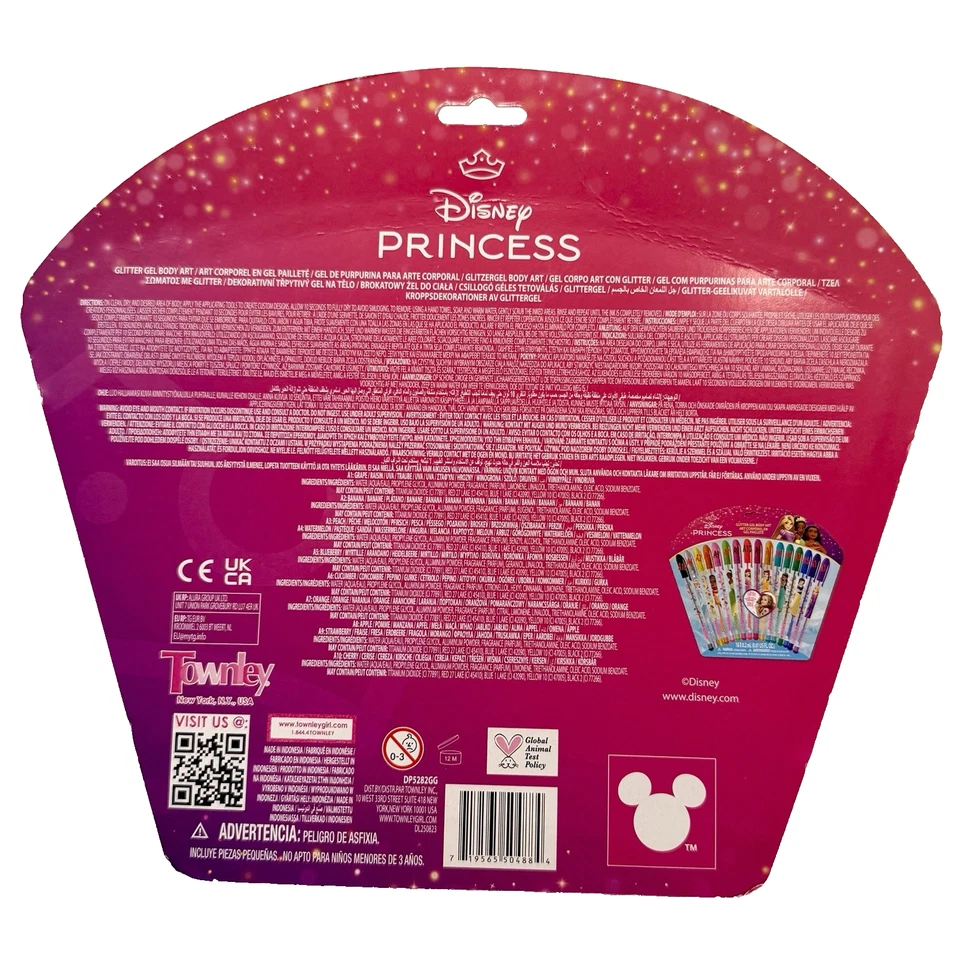 Disney Princess 16 Piece Glitter Pen Body Art Set Glittery and Bright Colors NEW