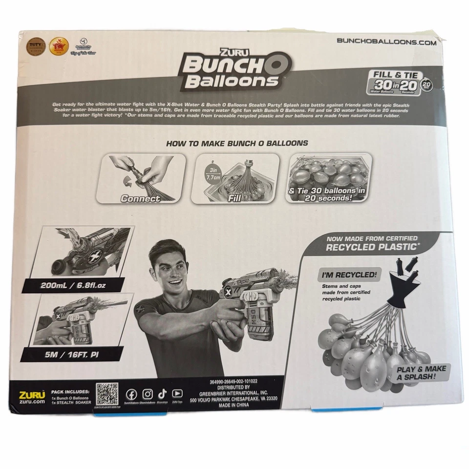 2 Zuru X Shot Water Blasters 30 Self-Sealing Bunch O Balloons Stealth Soaker Lot