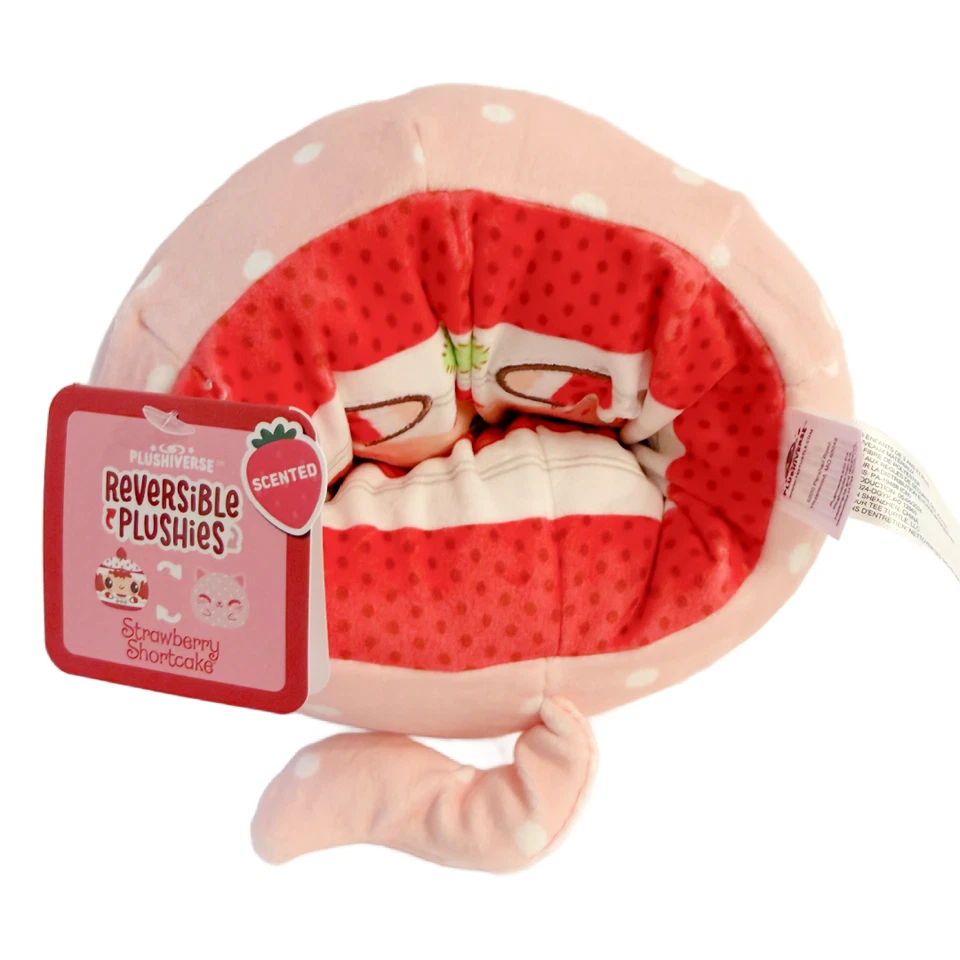 TeeTurtle Strawberry Shortcake & Custard Cat Scented Reversible Plush NWT Kawaii
