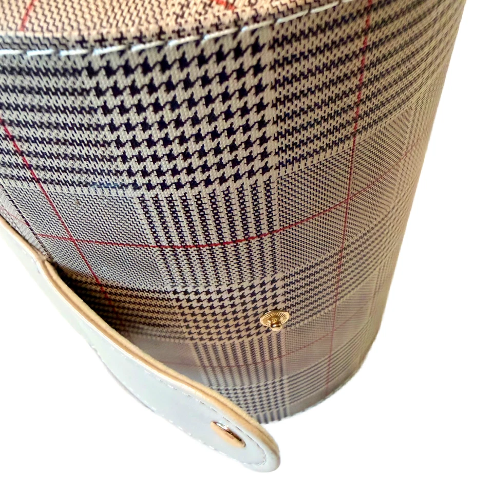 Longjet Travel Jewelry Organizer Portable Roll 3-Tiered Storage Brown Checker