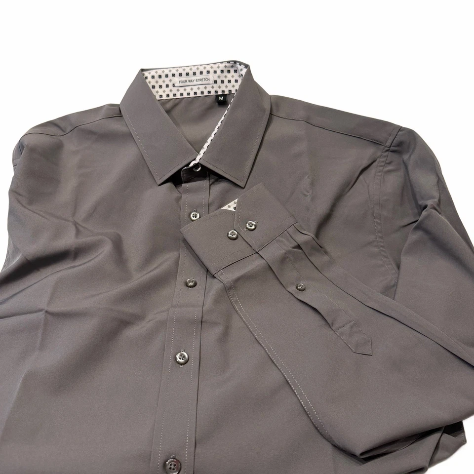 Alex Vando Charcoal Size Medium Mens Dress Shirt Regular Fit Long Sleeve New