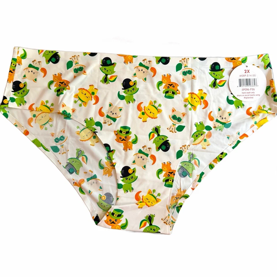 Splendies No Show Bikini Panties ST. CATRICK'S DAY Laser Cut St. Patrick NWT