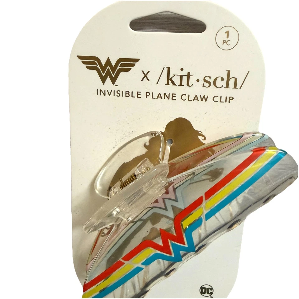Kitsch x Wonder Woman DC Comics Shark Claw Hair Clips New Clear w/ W Emblem