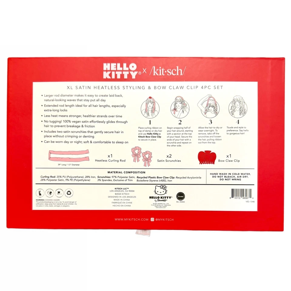Hello Kitty x Kit•sch Lot 2 Sets Satin Pillow, Heatless Styling, Scrunchie, Claw