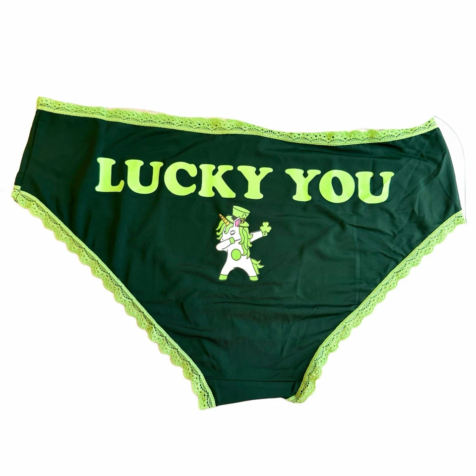 Splendies Bikini Panties St. Patrick's Day LUCKY YOU Lace Trim Underwear NWT