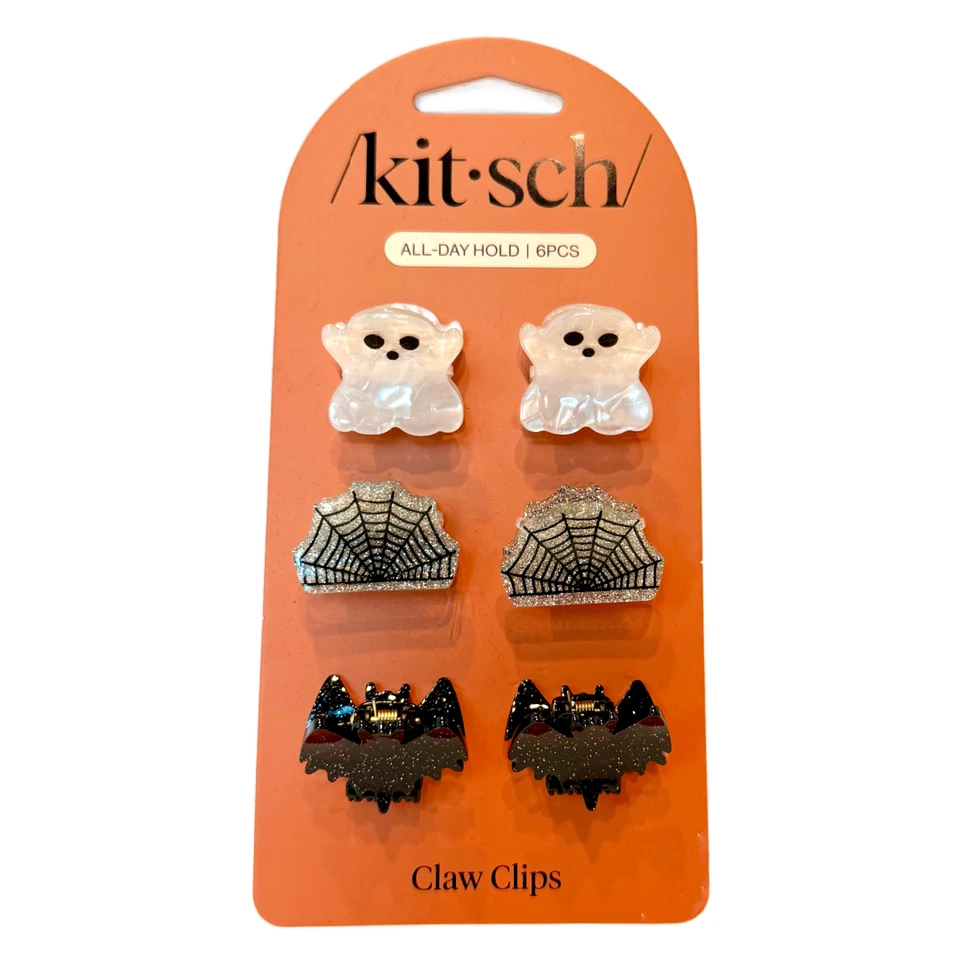 Kit•sch New Lot of 6 Sets Black Hair Barrettes, Clips & Scrunchies Spider Ghost