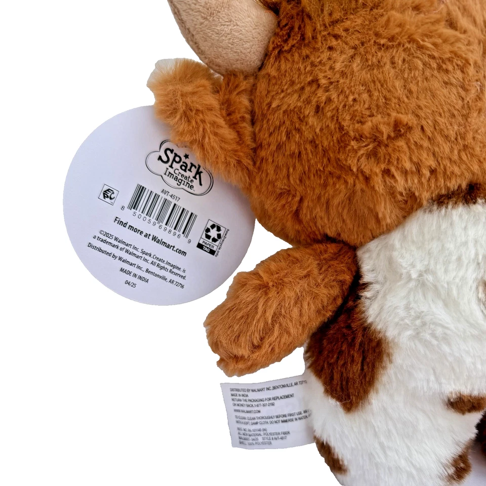Highland Cow Plush Stuffed Toy 10.5 Inch Brown & White New