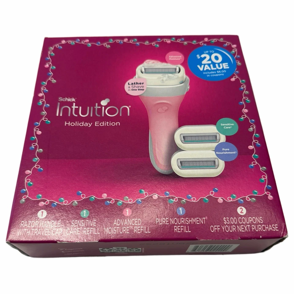 NIB Shick Intuition, Women’s Razor, Set With Three Refills And Travel Cap #7019