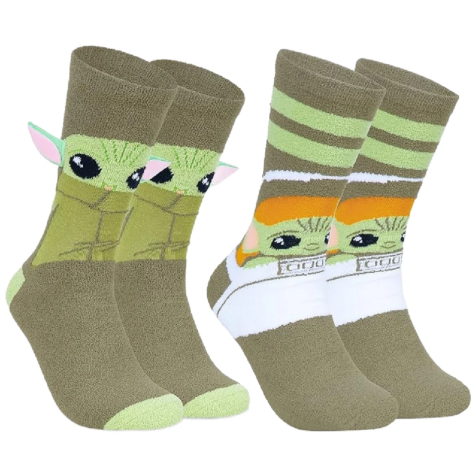 Disney Star Wars Mandalorian Slipper Socks US Size 4-8 Pack of 2 Non-Slip Fleece
