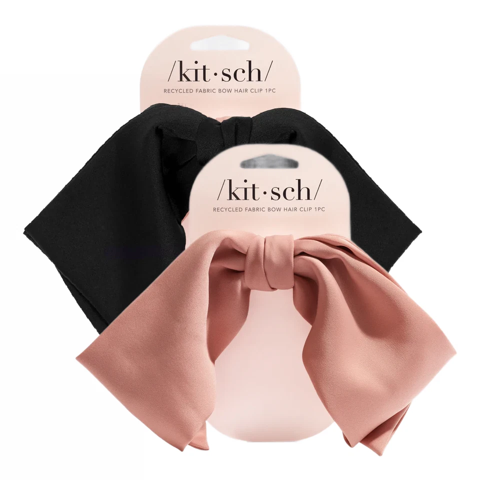 Kit•sch 2pc Oversized Floppy Bow Hair Clip in Black and Pink Duckbill New Lot