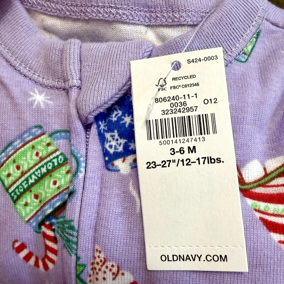 Purple Baby Zip Sleep & Play PJs Christmas Long Sleeve NWT