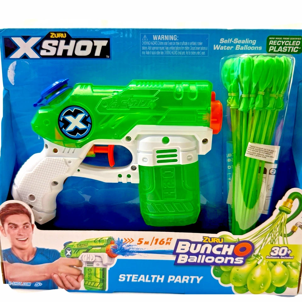 2 Zuru X Shot Water Blasters 30 Self-Sealing Bunch O Balloons Stealth Soaker Lot