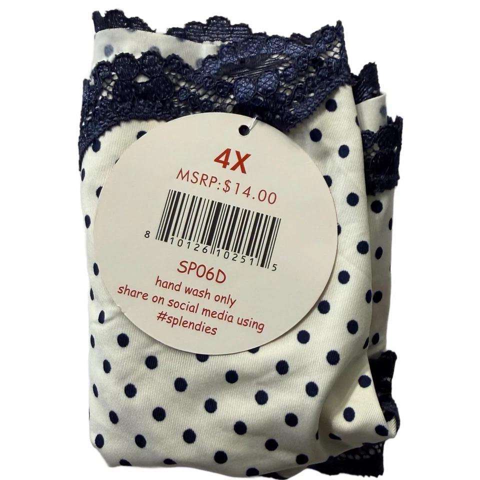 Splendies Cheeky Panties Michelle White w/ Blue Polka Dot & Lace NWT