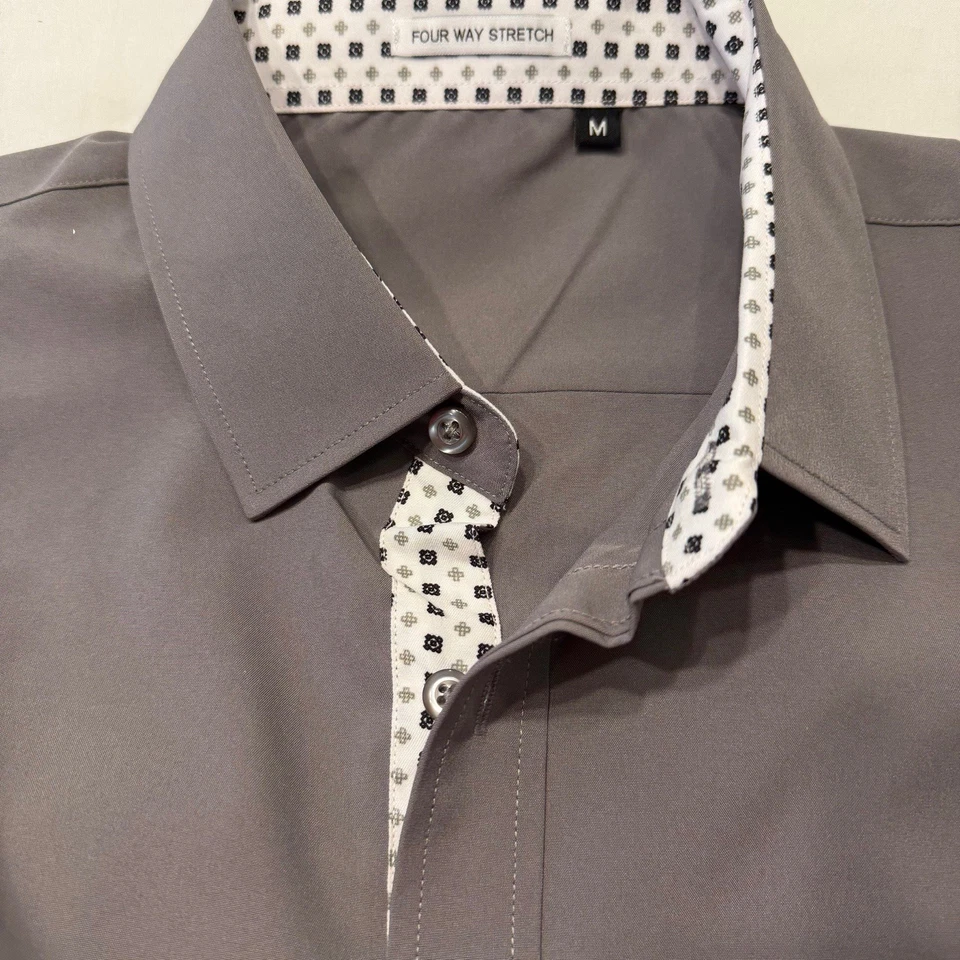 Alex Vando Charcoal Size Medium Mens Dress Shirt Regular Fit Long Sleeve New