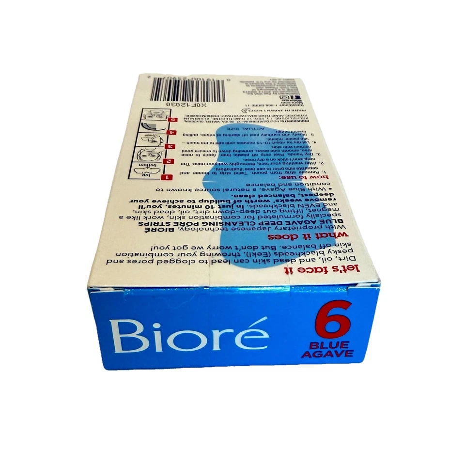 Biore Blue Agave Deep Cleansing Pore Strips Blackheads Dirt 6ct New Sealed Box