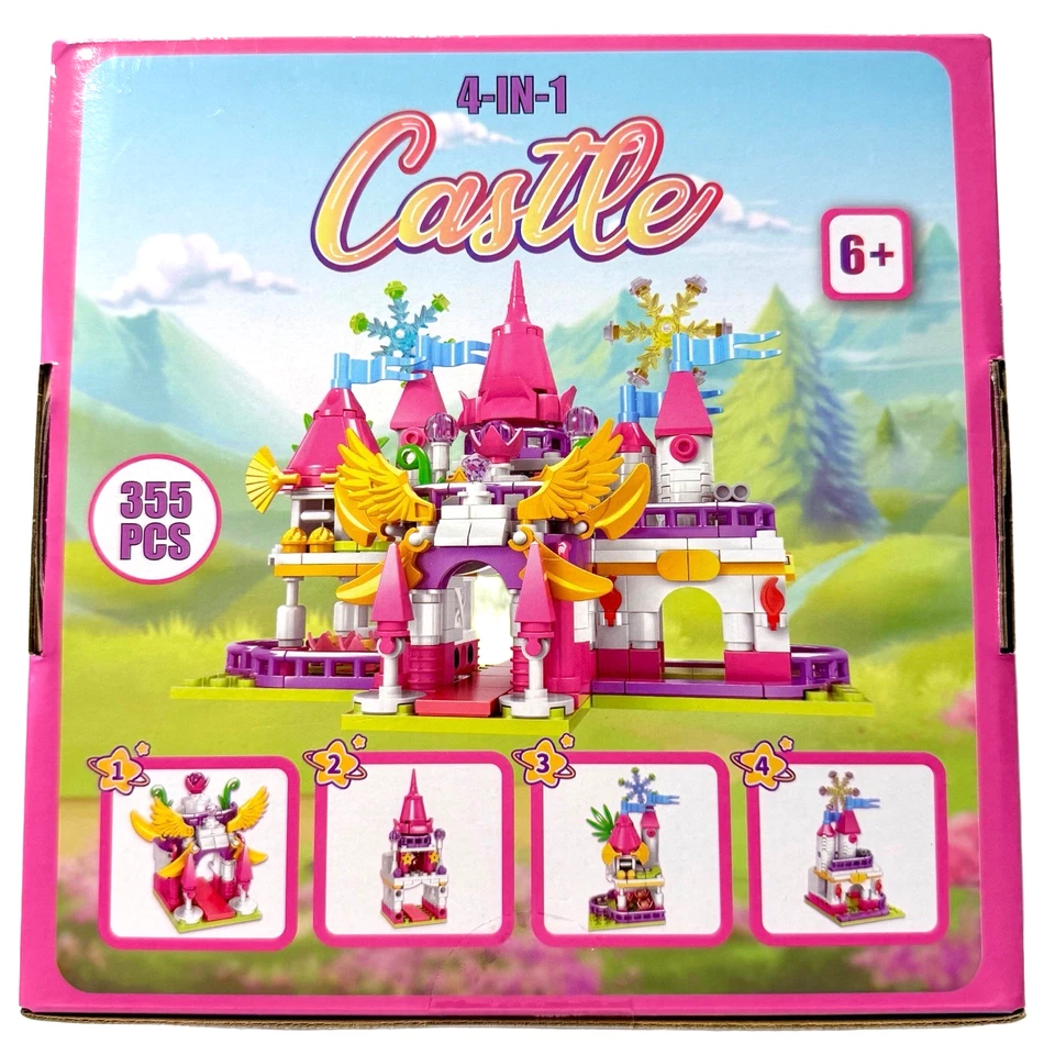 4-In-1 Castle Building Toy Sets Pink, Purple, White, Yellow Blocks NIB