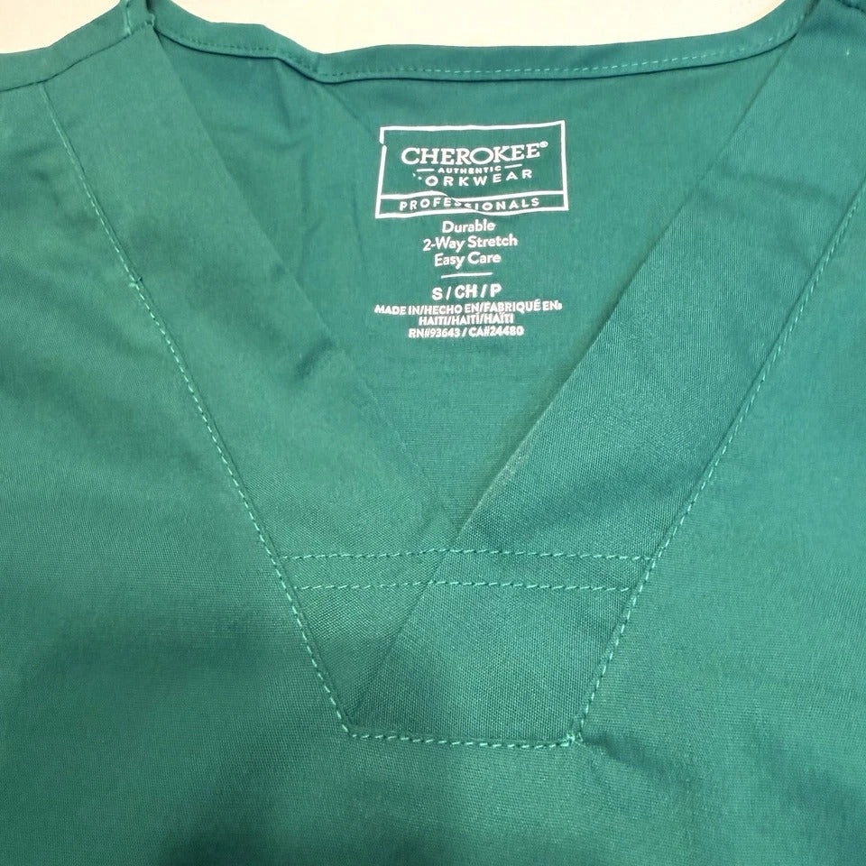 Cherokee Mens V-Neck Scrub Top Professionals Shirt Hunter Green S Tall WW695 HUN