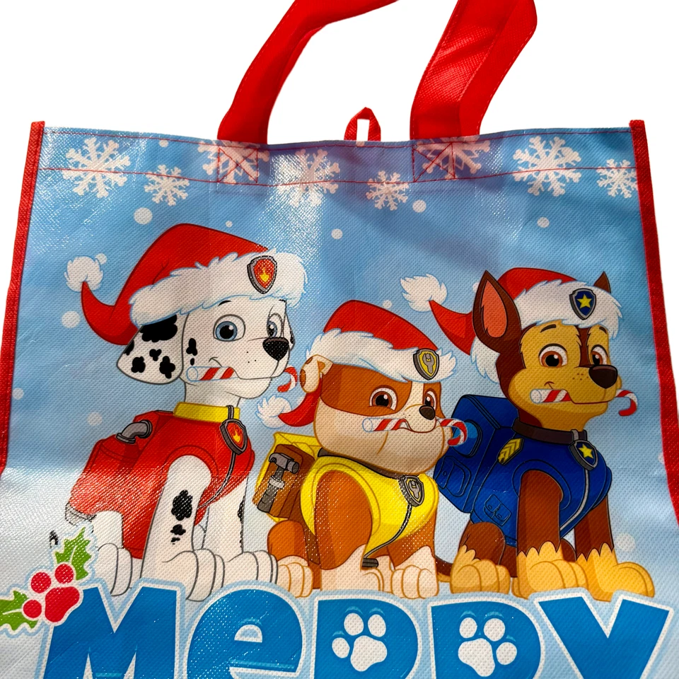 Nickelodeon Paw Patrol Reusable Tote Gift Bag 13" X 15" X 7" Merry Christmas