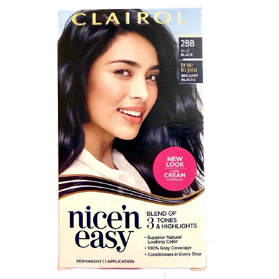 2pc Clairol Nice 'N Easy Permanent 2BB Blue Black Hair Color New Sealed Boxes