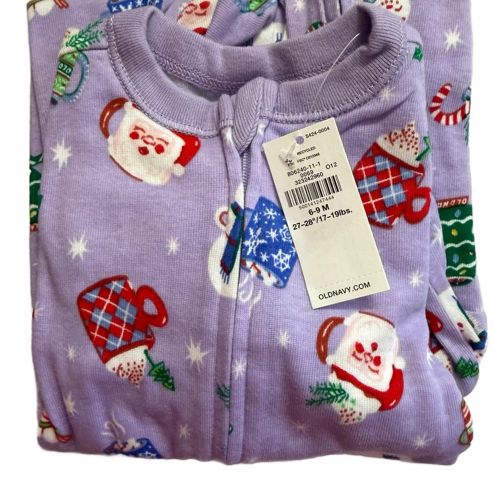 Purple Baby Zip Sleep & Play PJs Christmas Long Sleeve NWT