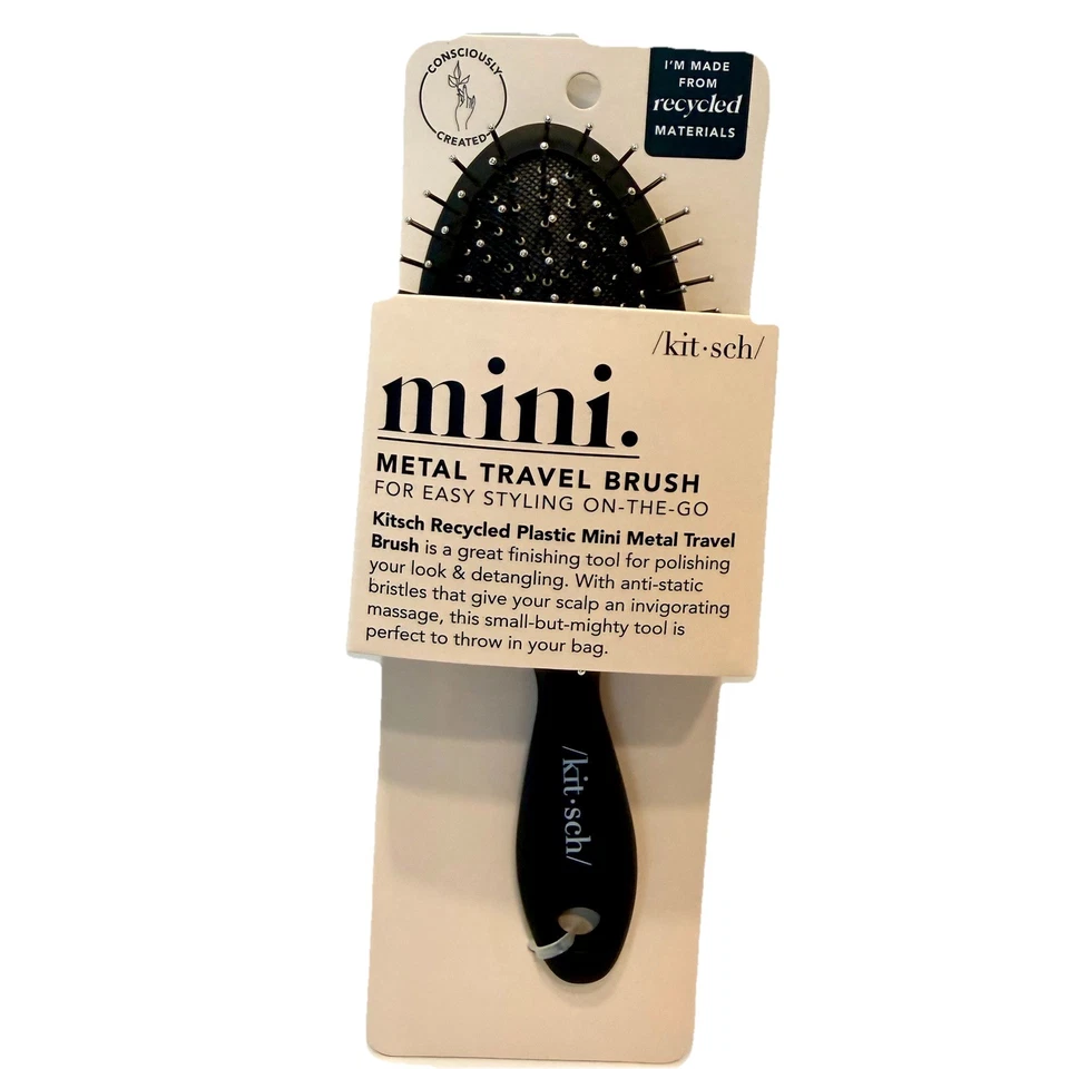 Kit•sch Mini Metal Travel Brush & Pleated Scrunchie Extra Gentle New 2pc Lot