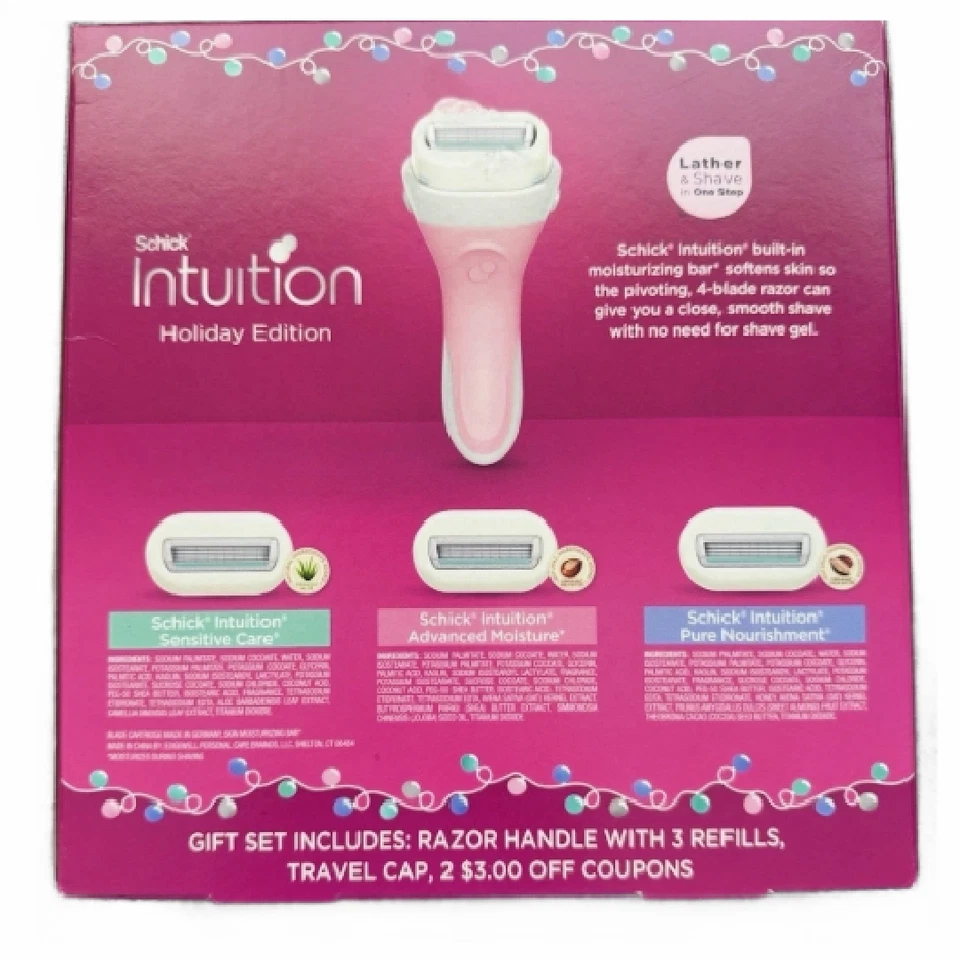 NIB Shick Intuition, Women’s Razor, Set With Three Refills And Travel Cap #7019