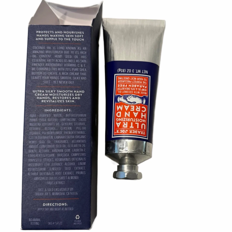 Trader Joe's Ultra Moisturizing Hand Cream Coconut & Hemp Oils Shea Butter 3 oz