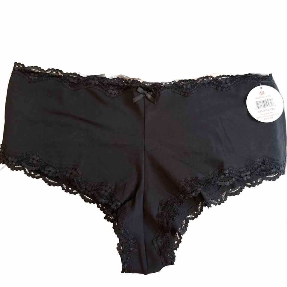 Splendies Millie Cotton Cheeky Panties Size 4X Black Lace NWT